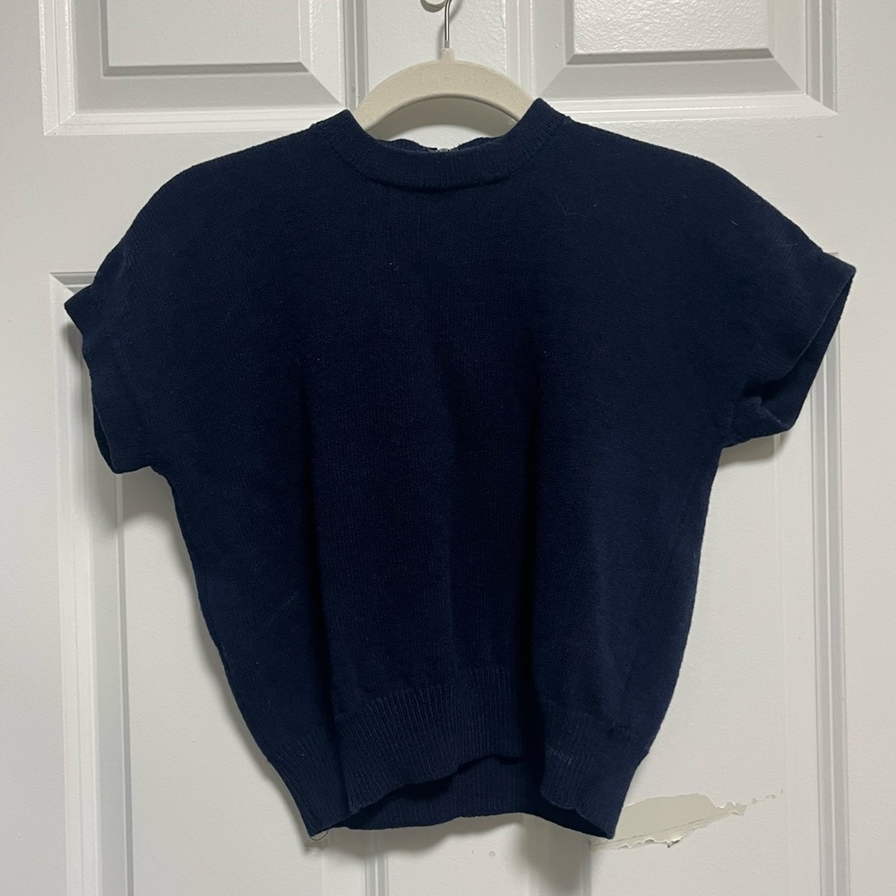 VINTAGE ST JOHN Navy Blue Short Sleeve Sweater